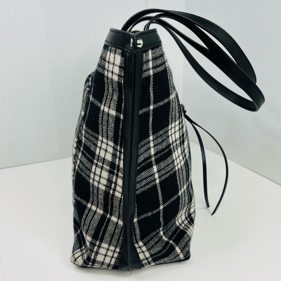 Rebecca Minkoff Megan Tote Wool Flannel Black White Plaid - Picture 3 of 11